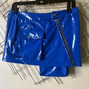 Fashion Nova Shiny Electric Blue Vinyl Mini Skirt with Zip Pocket